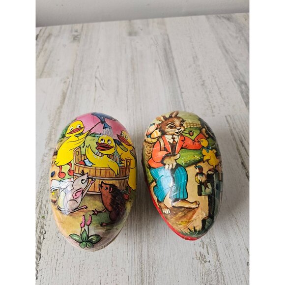 Vintage East West Germany Easter egg paper decor container set - Picture 1 of 10